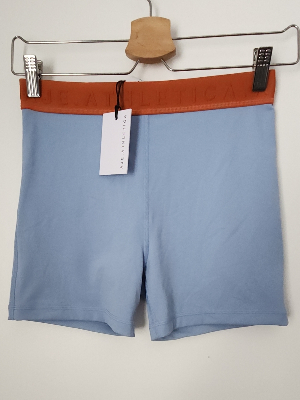 Aje Athletica Light Steel Blue Copper Orange Bike Shorts with Rust Waistband 8